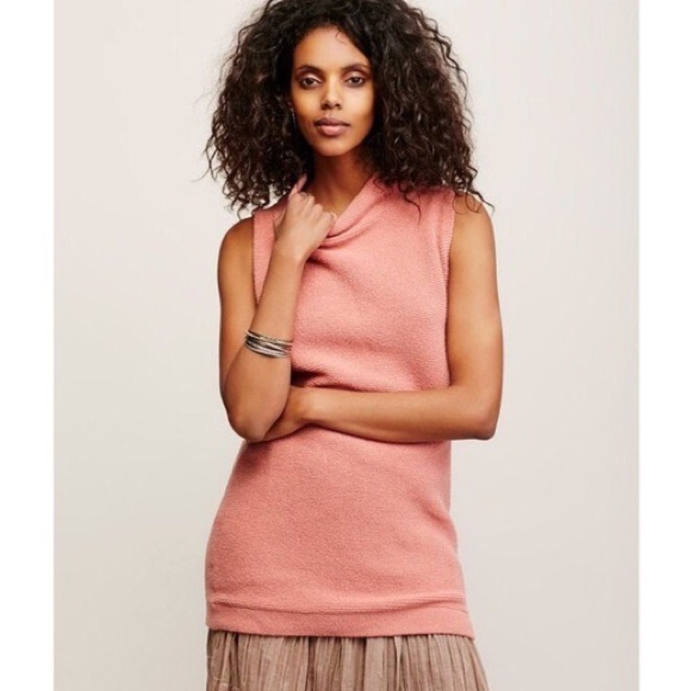 Free People Peach Pink Textured Ribbed Knit Cotton Blend Isla Ottoman Tunic NWT